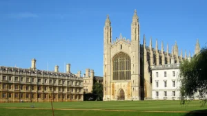 King’s College Chapel and Clare College in Cambridge, seen across the lawn from the Backs.