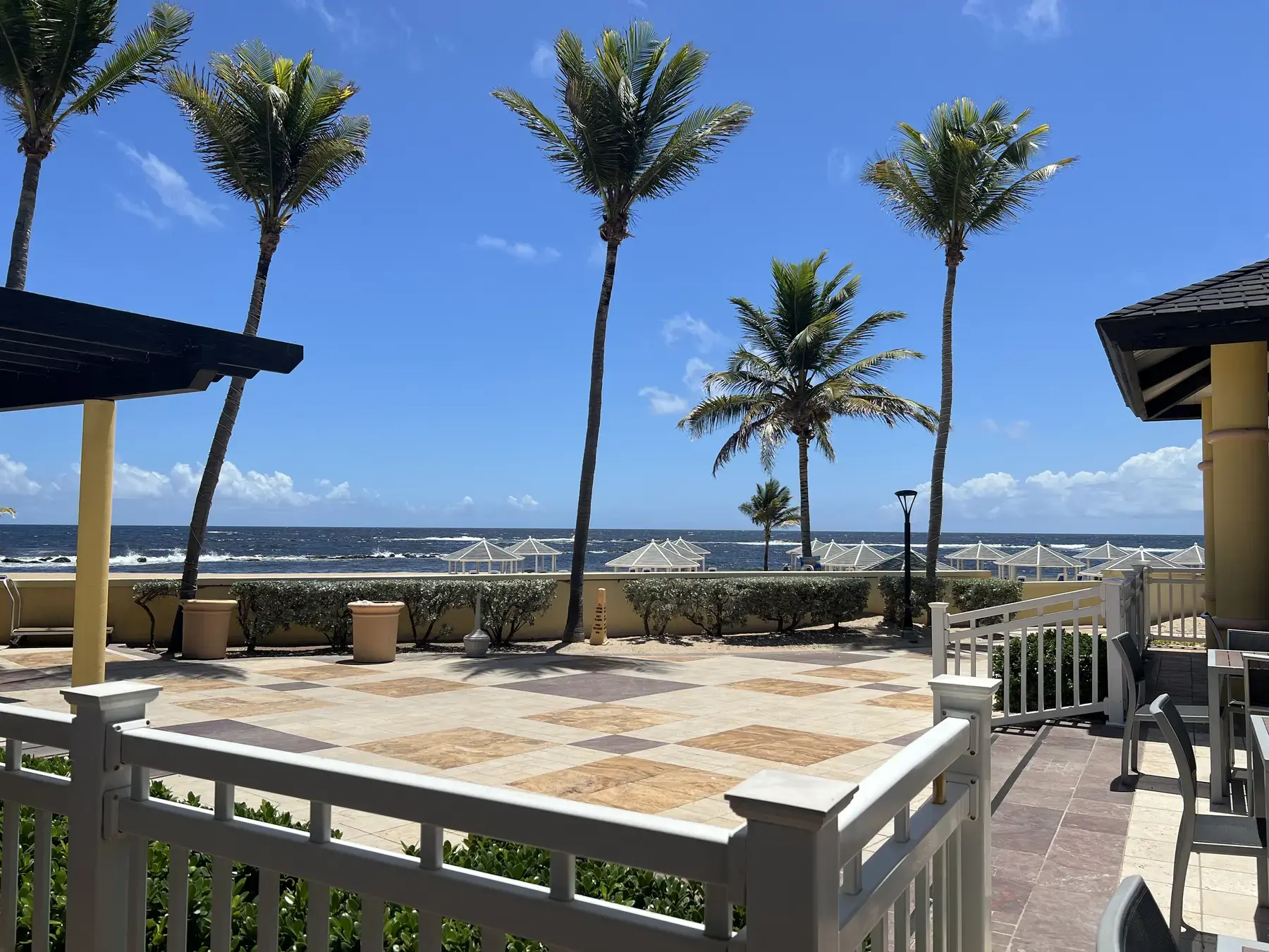 Open-air terrace overlooking the Atlantic at St. Kitts Marriott