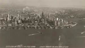 Archival aerial view of Lower Manhattan.