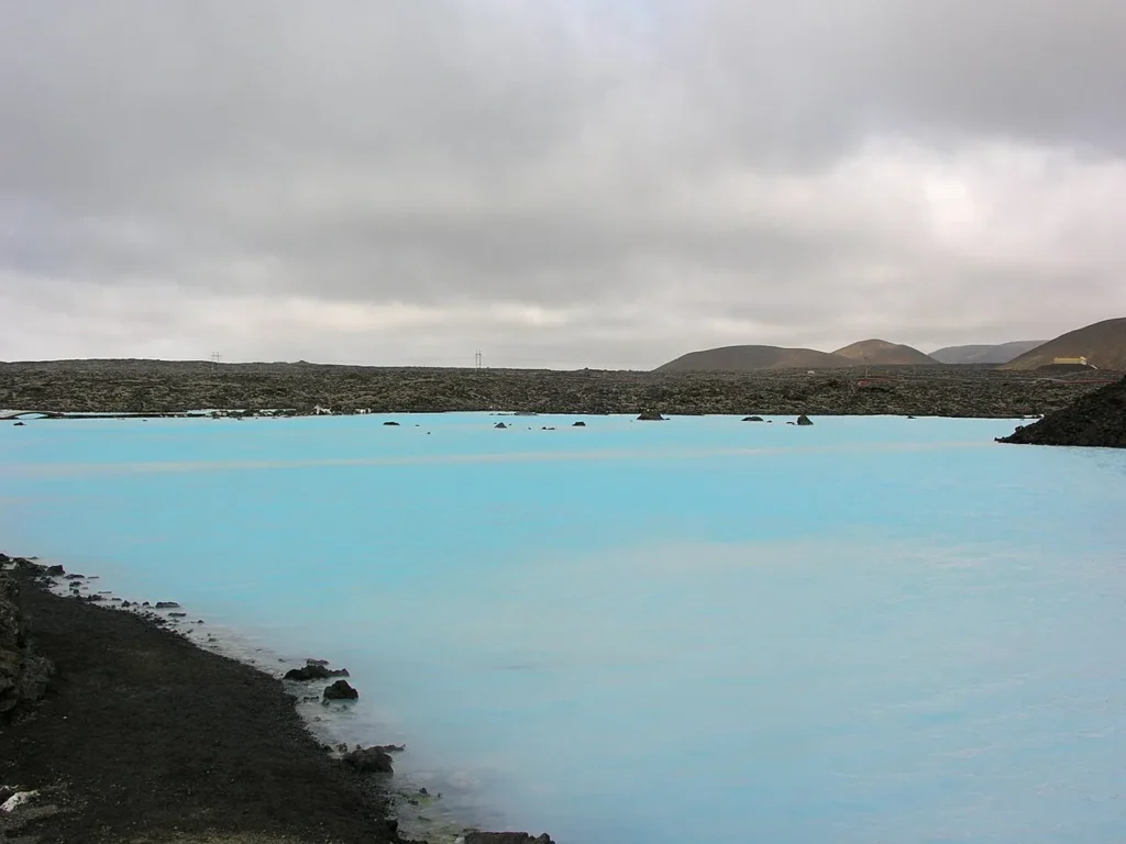 Blue geothermal water surrounded by lava at Iceland’s Blue Lagoon