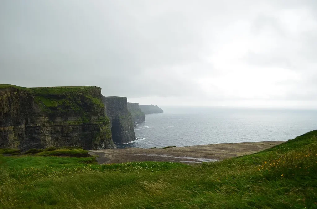The Cliffs of Moher dropping into the Atlantic Ocean on Ireland’s west coast
