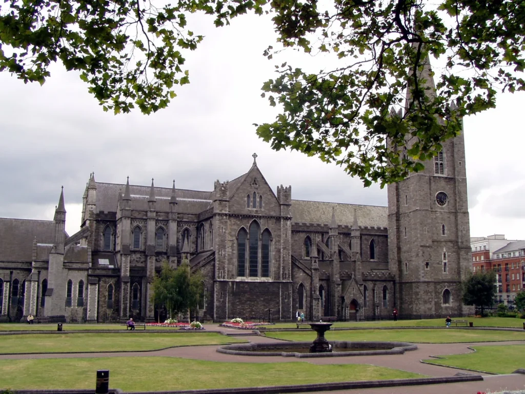 St Patrick’s Cathedral in Dublin with gardens in the foreground